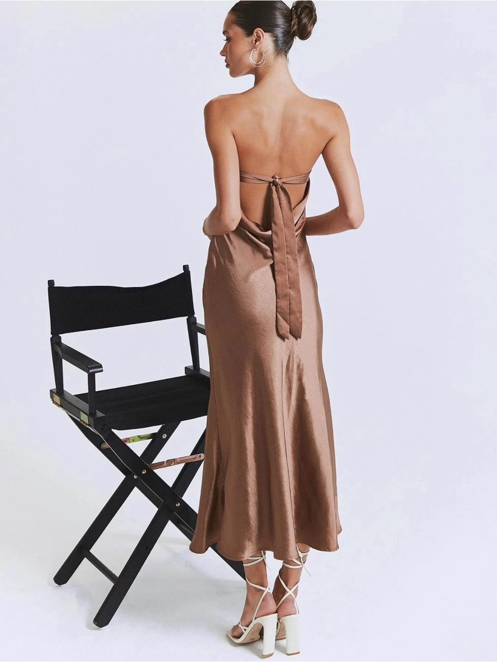 Princess Polly Bronze Satin Backless Midi Dress